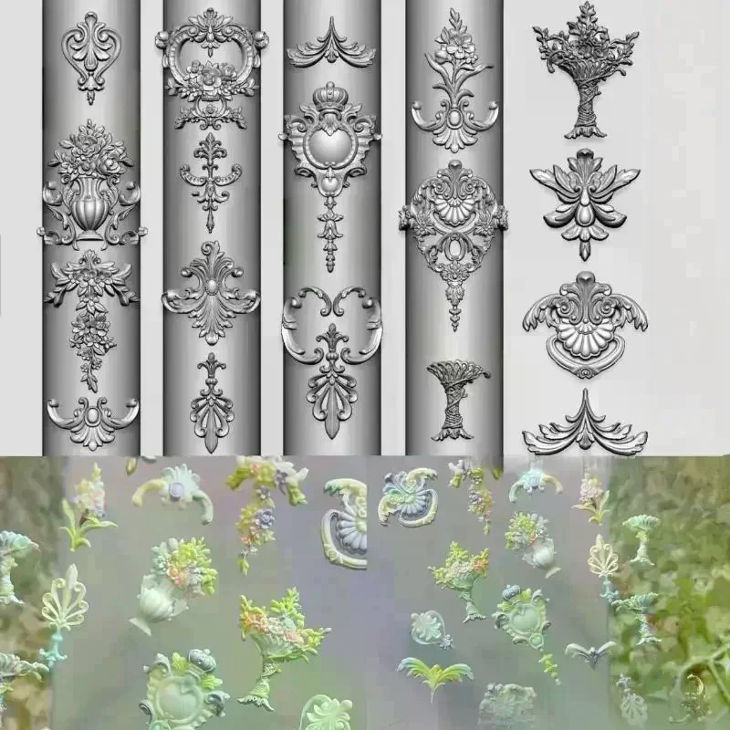 1/6Pcs 3D Silicone Nail Art Mold Retro Flower Vine Chinese Knot Transparent Reusable Nail Carving Stencil For DIY Manicure