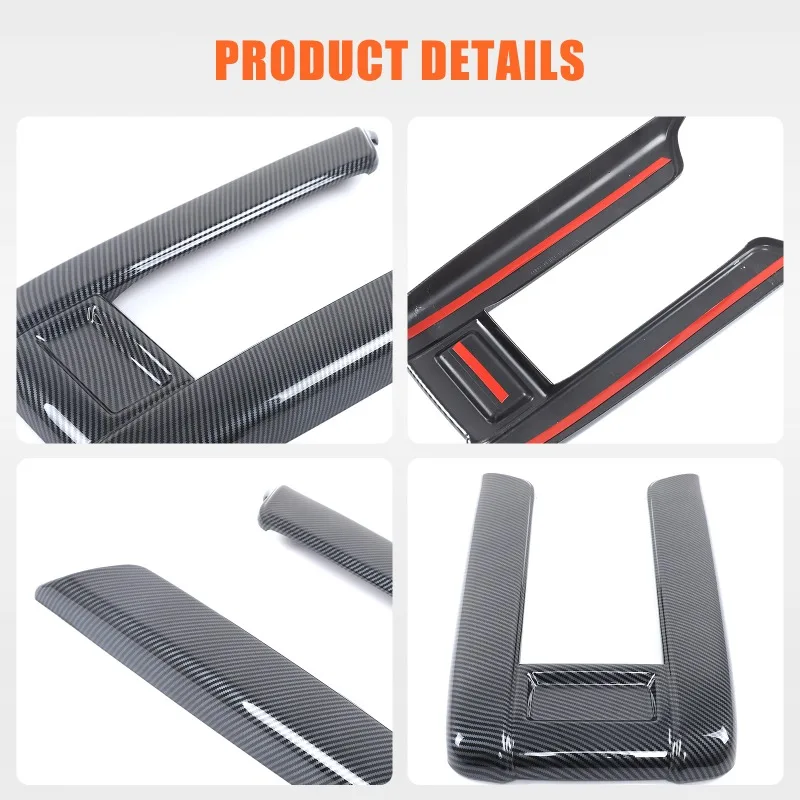 ABS ألياف الكربون مركز وحدة التحكم مسند الذراع غطاء غطاء إطار الكسوة ملصق ل 2024 + تويوتا جراند هايلاندر الملحقات الداخلية #6