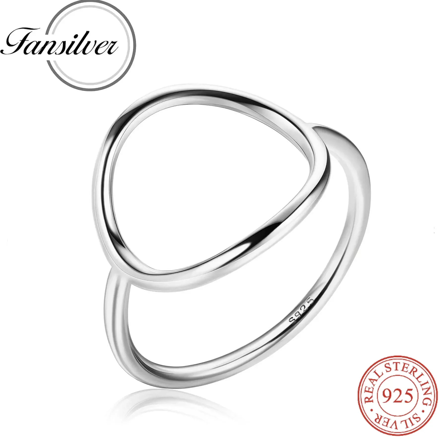 

Fansilver 925 Sterling Silver Circle Rings 18K White Gold Plated Fashion Simple Plain Stackable Ring Statement Promise Rings