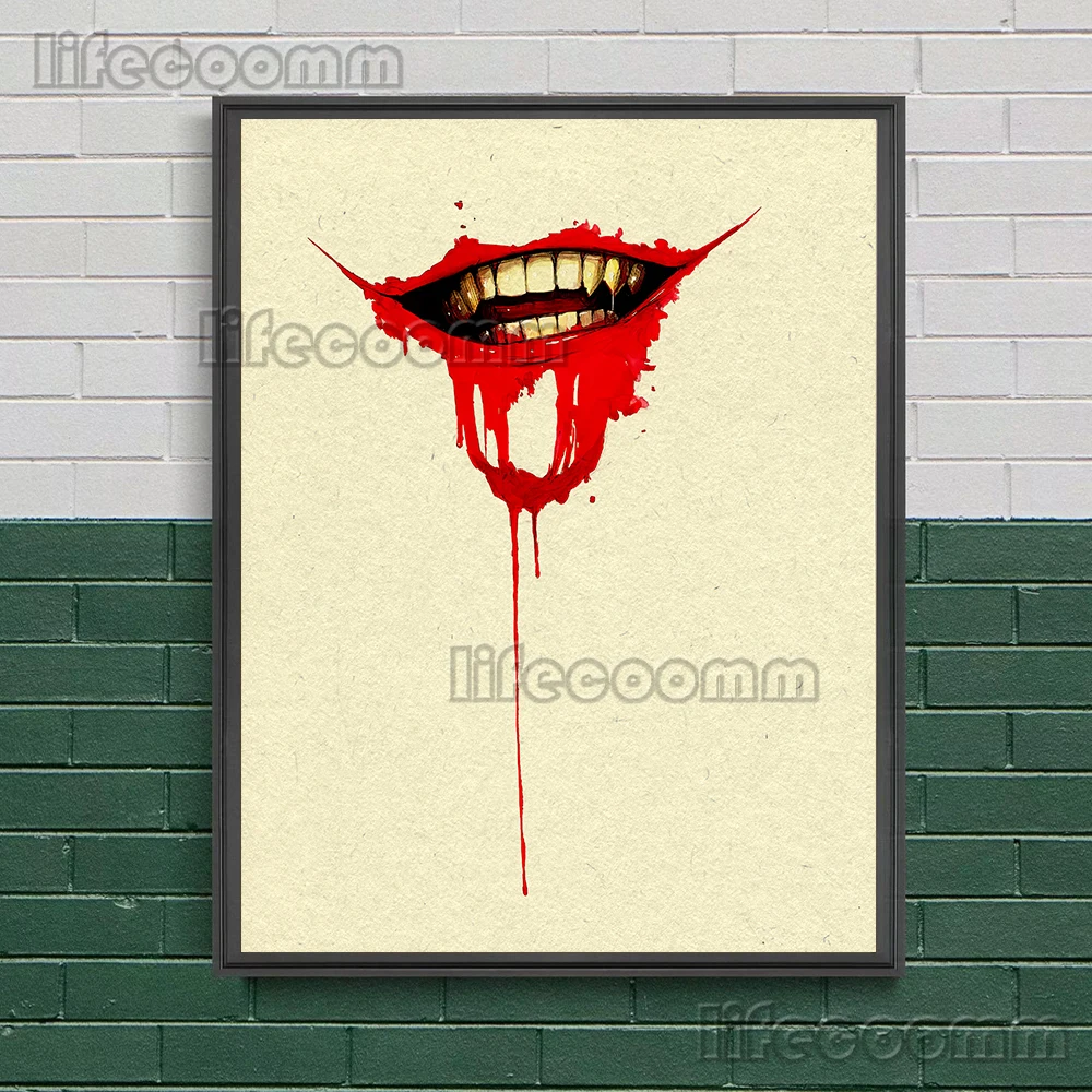 The Bloodthirsty Fangs Of Vampires Vintage Wall Art Canvas Painting Scary Blood And Red Lips Art Poster And Print Home Decor