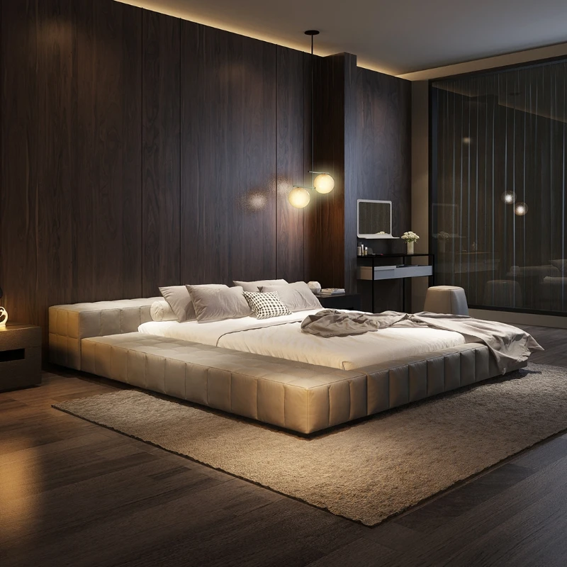 Italian Minimalist Leather Bed High-End Double Bed 1.8 M Big Bed Master Bedroom