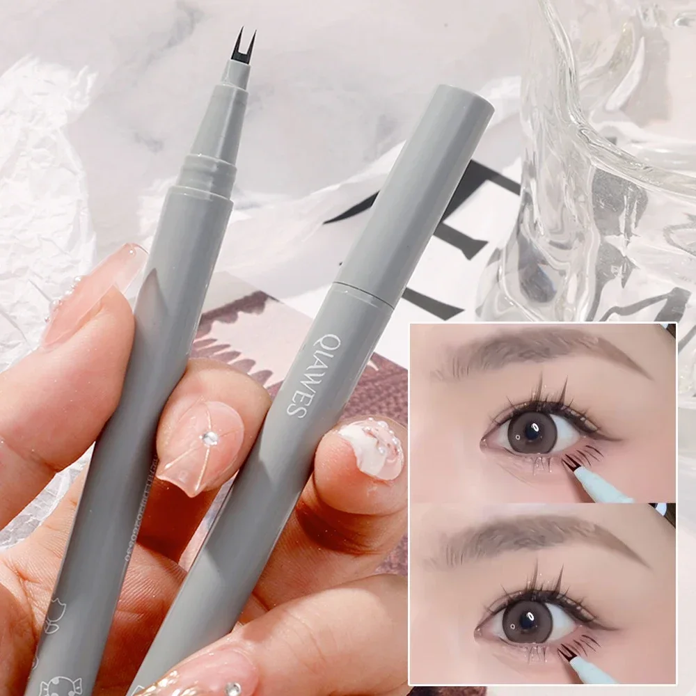 Penna per ciglia con baco da seta a 2 punte a forchetta Ultra-fine matita per Eyeliner nera marrone ad asciugatura rapida impermeabile