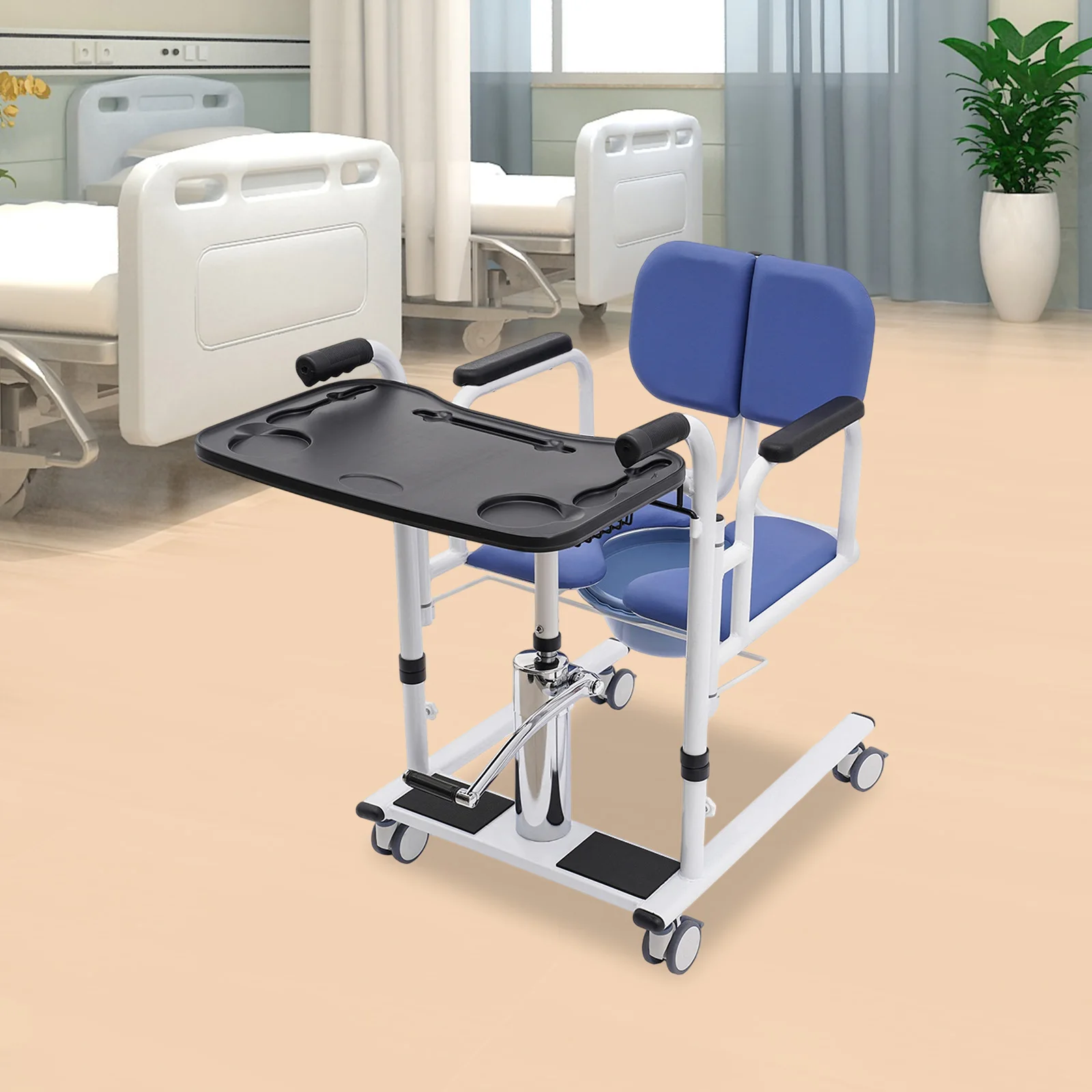 Hydraulic Transfer Chair for Patients 330lbs Load Capacity 180° Backrest Safe Mobility Aid for Home and Care Facilities