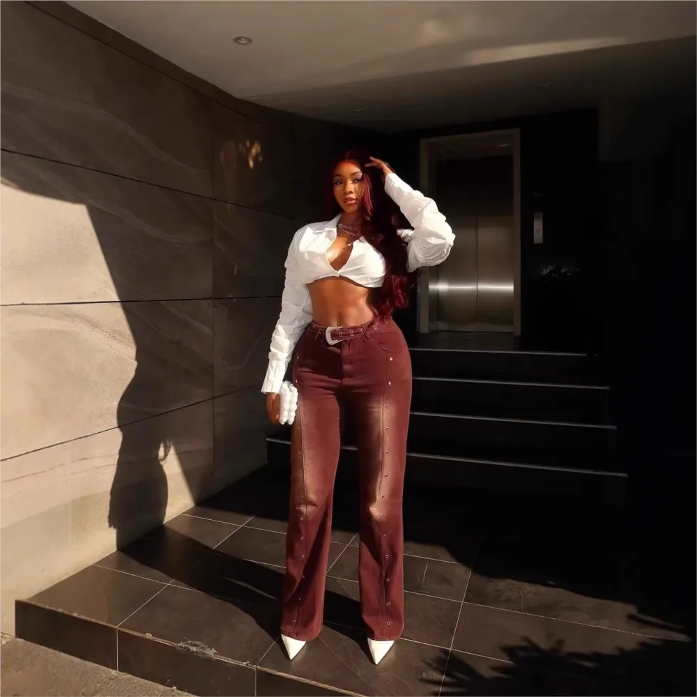 2026 Spring Retro Jeans For Woman Jean Nail Hole Women' S Pants Street Style Hot Girl Y2k Clothing Slim Fashion Trendy All-match