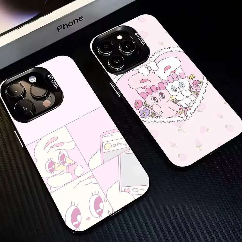 Cartoon Rabbit Pink E-Esther B-Bunny Phone Case for IPhone 17 Air 16 15 14 Pro Max Plus 13 12 11 Colored Silver
