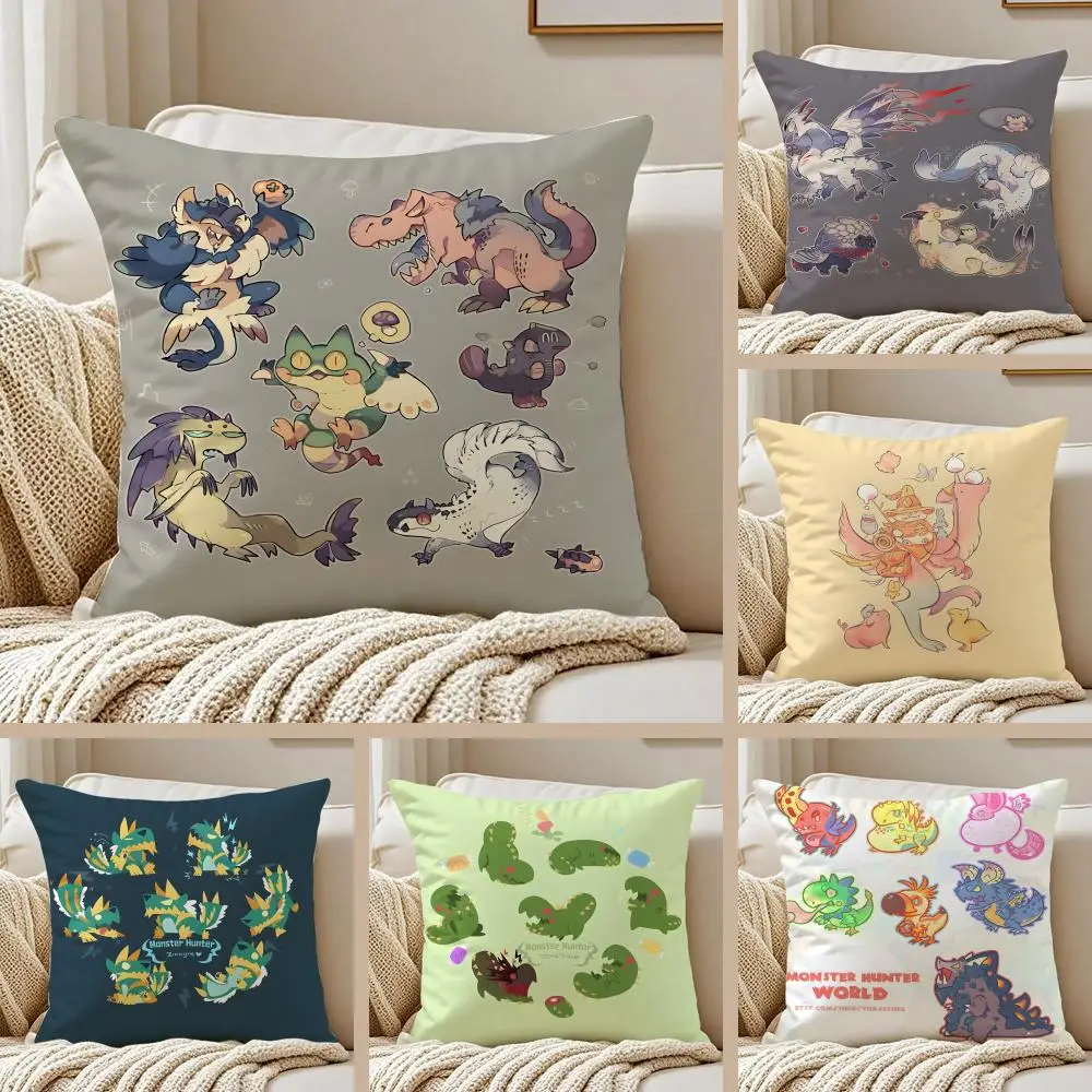M-Monster Hunter CUTE Pillow Case Silky Elegant Comfort Sofa Bed Invisible Zipper