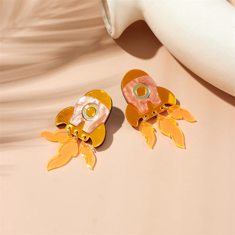 YAOLOGE Acrylic Creative Small Rocket Pendant Earrings For Women Girl New Fashion Ear Dangle Cartoon Jewelry Gift Party серьги