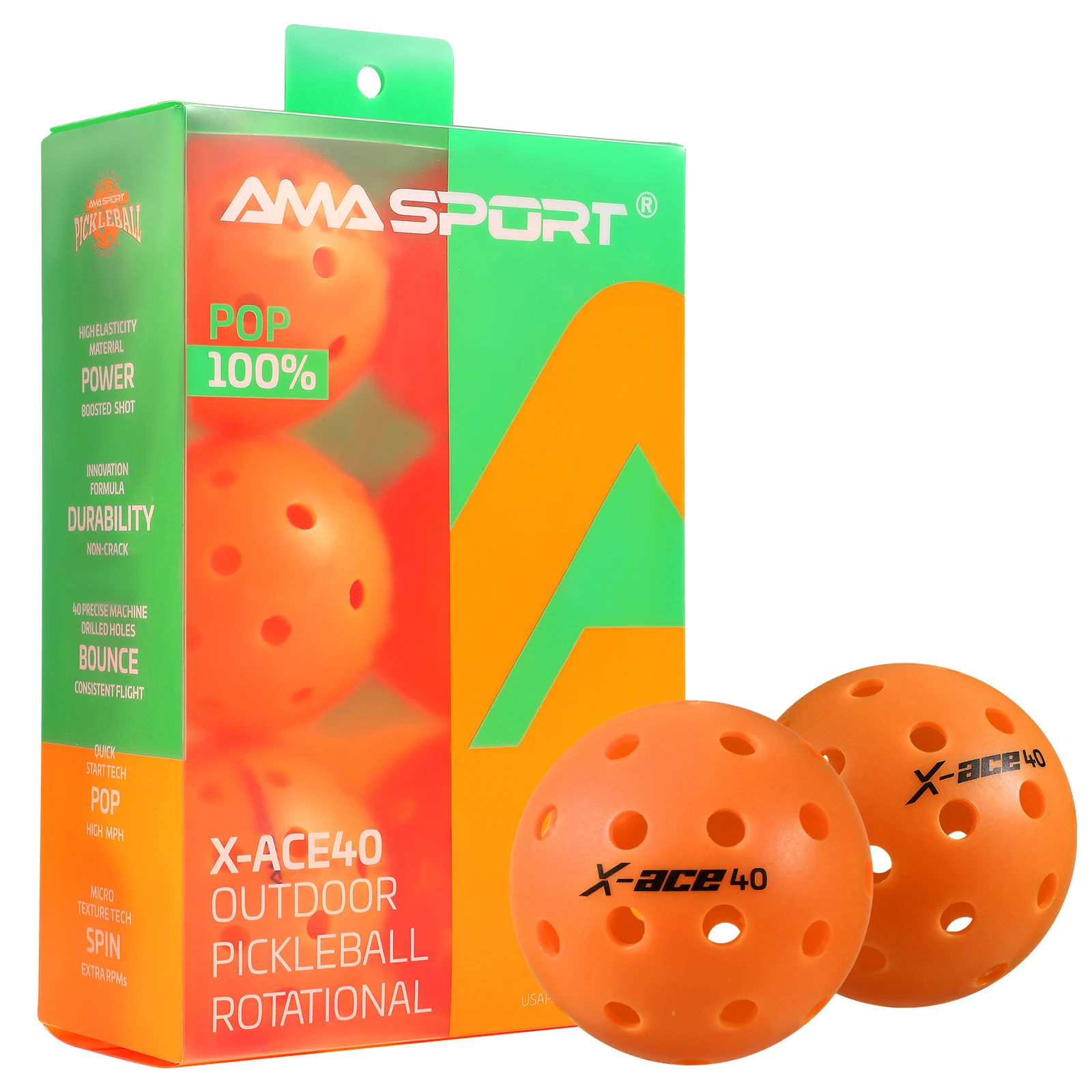 Amp sport-屋外x-aceピックルボール、耐亀裂性、ワンピースボール、100
