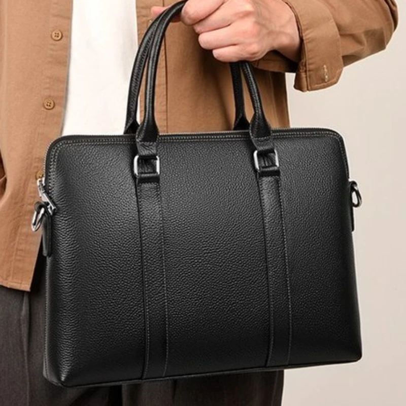 Genuine leather Briefcase Leisure Men's Bag Business Messenger Bags Male Portable Briefcase Laptop Handbag Brand Office file bag