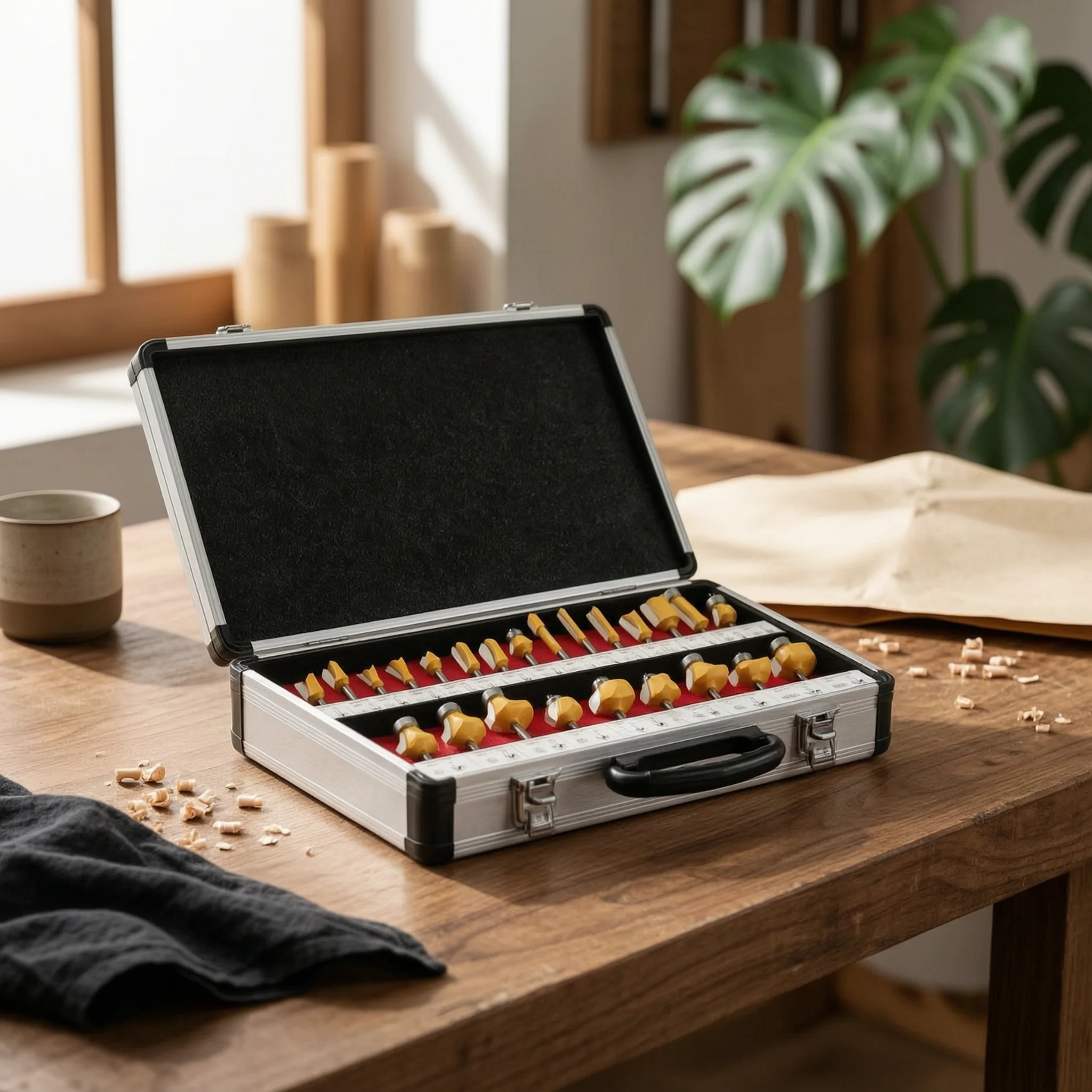 24 Pieces Router Bit Set with Aluminum Case Professional Router Bit Set Tool Sharp Portable for Woodworkers, Workshop, Job Site