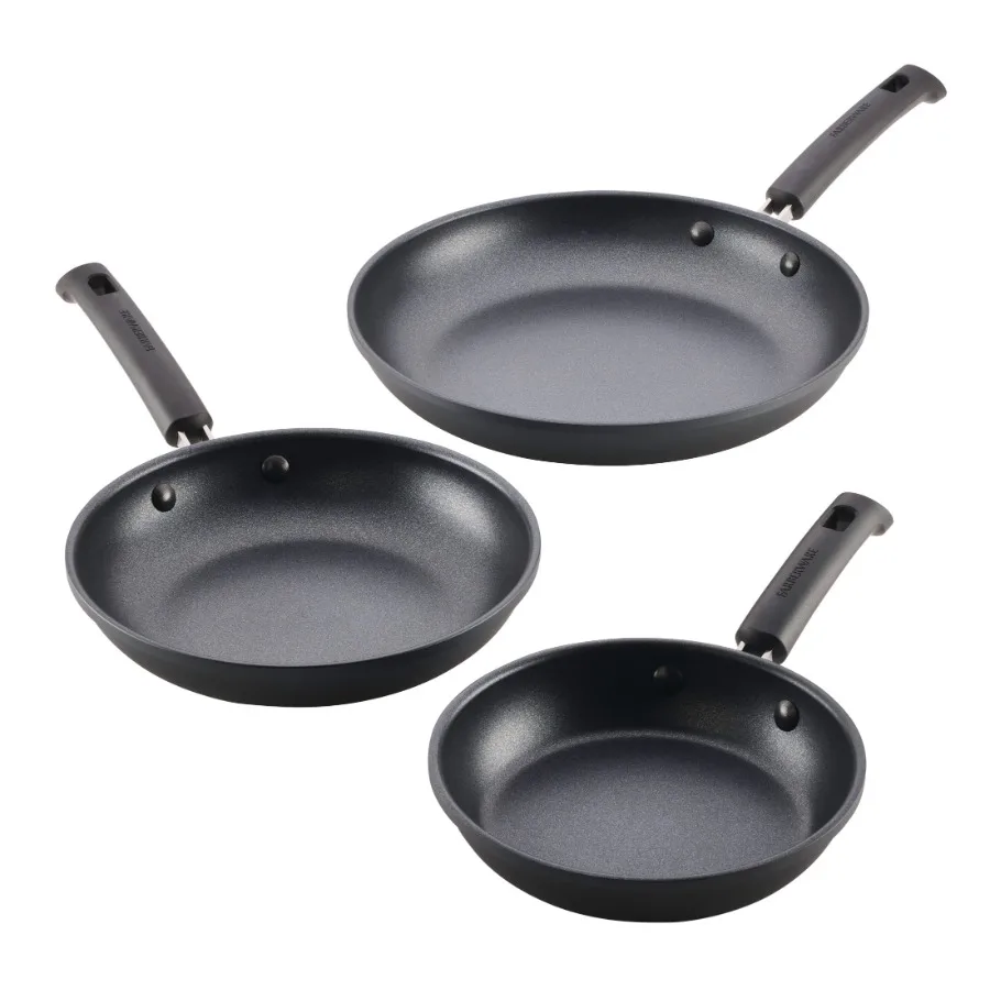 

TrueCook 3pc Nonstick Frying Pan Set 8.25 10 and 12.25-Inch Dishwasher and Oven Safe Black