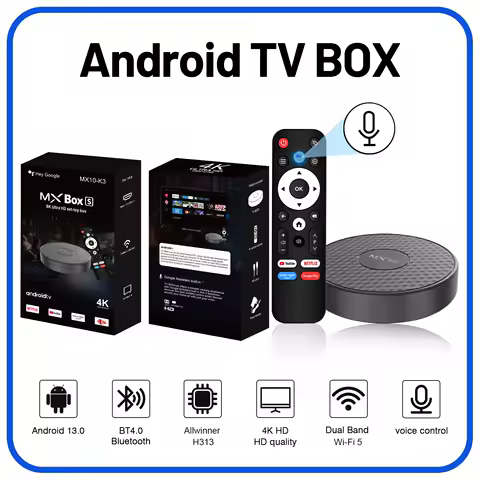 Android TV Box MX10 K3 Allwinner H313 Corte-A53 1.5GB RAM 8GB ROM Wi-Fi Dual-Band 2.4G/5G Smart Home Theater Supports over 30 La