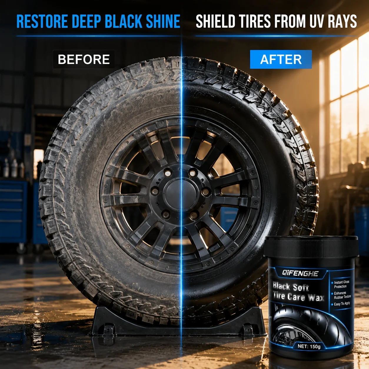 Black Soft Tire Care Wax Easy Apply Gloss Protection Rubber Enhancer for Car Motorcycle ATV Bicycle Long Lasting Texture Improve