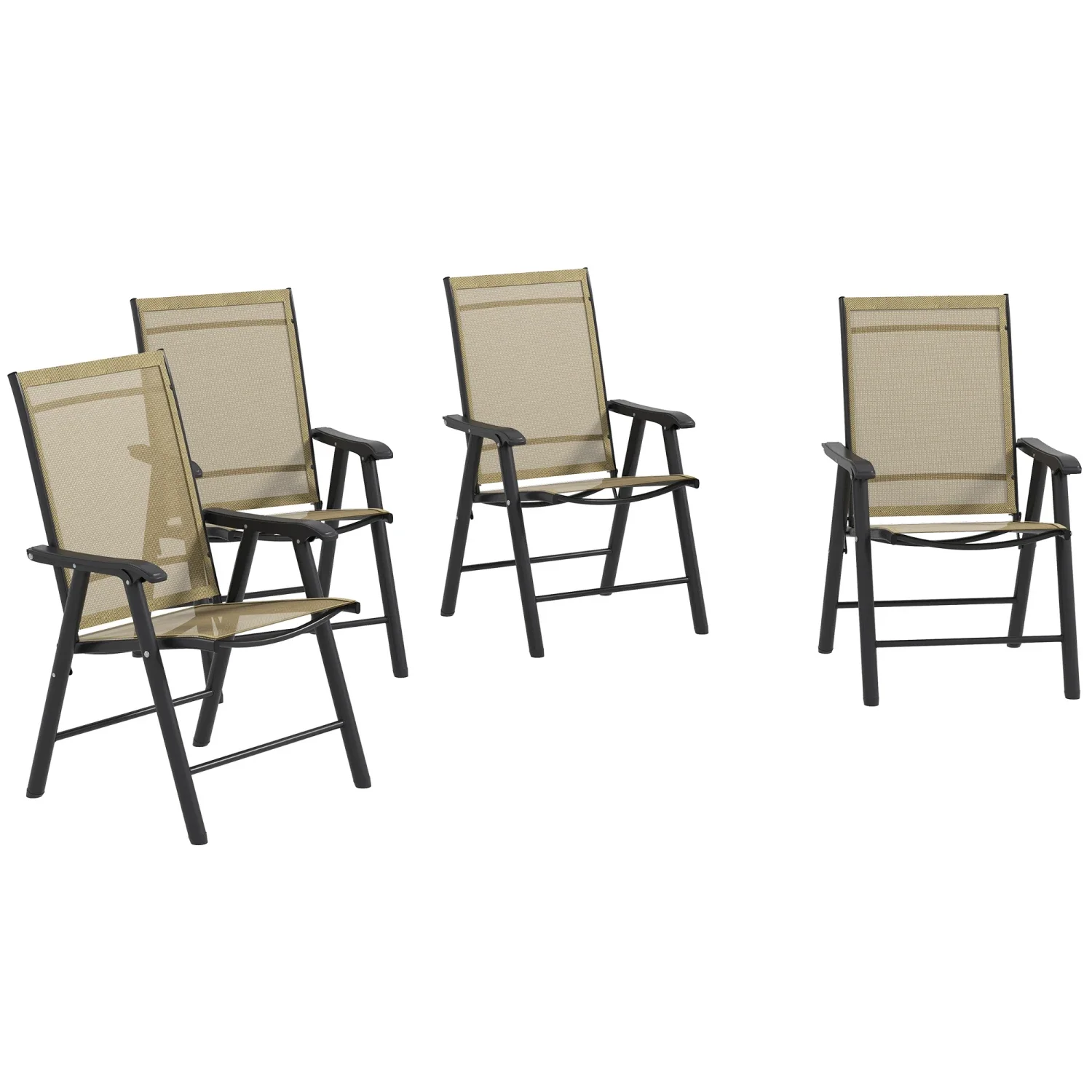 

Light Mixed Brown Stackable Outdoor Sling Patio Dining Chairs - Set of 4 Armrested Folding Chairs for Lawn, Camping, Beach - Met