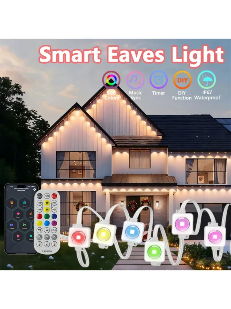 Smart Permanent Outdoor Lights RGB Eaves Lights Waterproof App Remote Music Sync DIY Scenes for House Roof Party Daily Decor