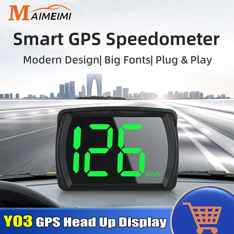 Y03 GPS HUD Digital Speedometer Car Head Up LCD Display Reminder Meter Electronics Accessories Big Font KMH MPH Speed for Cars