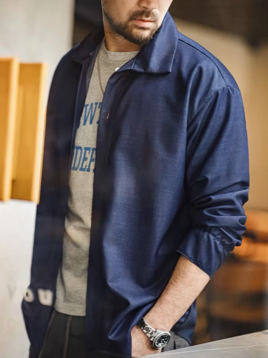 

Maden American Retro Style Pure Color Silk Simulation Long Sleeve Casual Shirt for Men Loose Fit Spring Season Polyester Blend