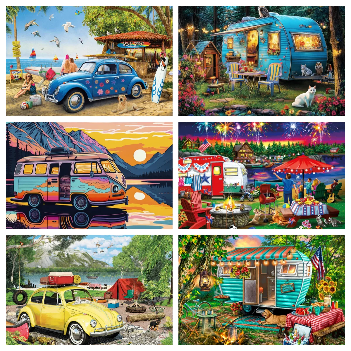 

Diy Diamond Painting Cross Stitch Camper Van Spring Wildflower Lake Mountain Landscape Full Square Embroidery Beads Mosaic