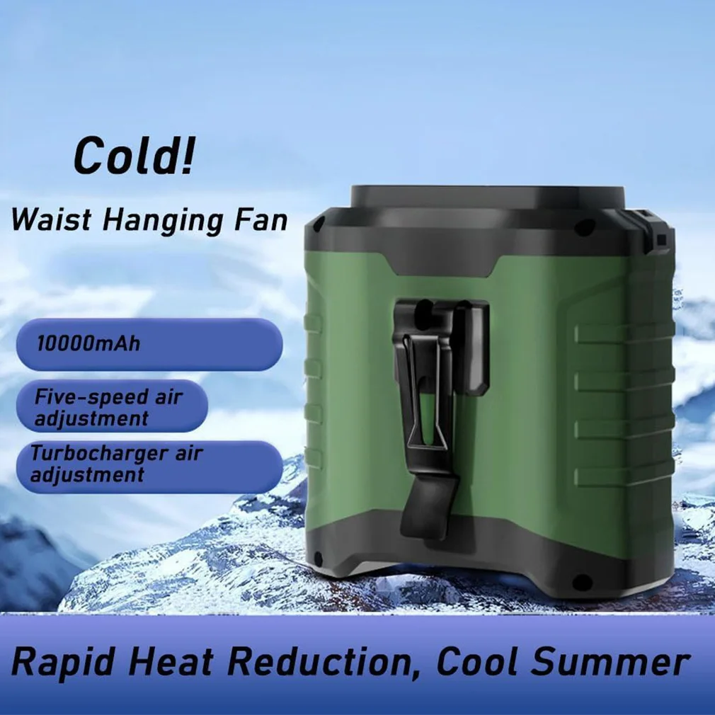Portable Waist Fan with 10000mAh Power Bank LED Lighting Hanging Neck Fan 5 Speed USB Fan Clip Cooling Fan for Outdoor Working