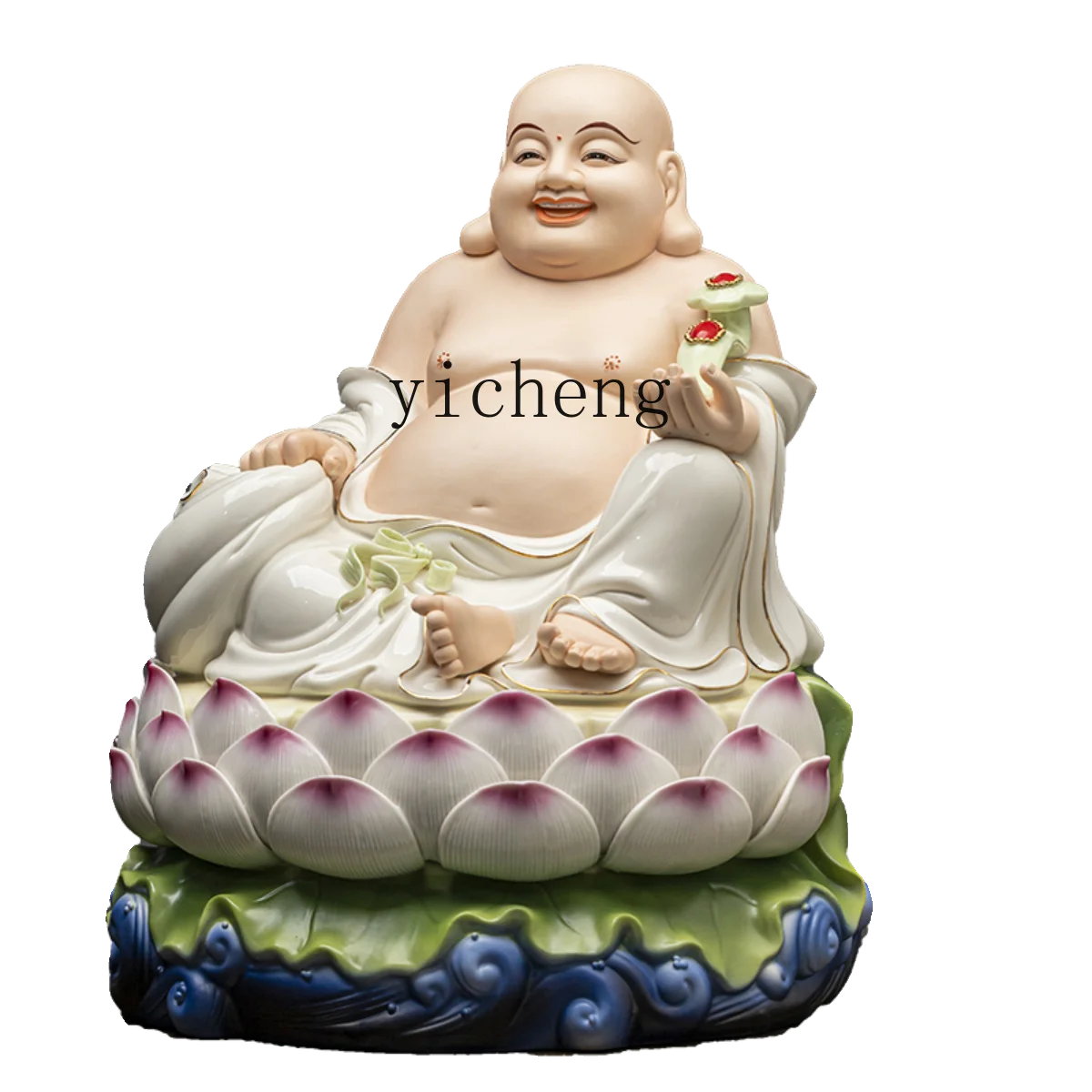 FY Ceramic Maitreya Buddha Laughing Buddha Statue Wealth-Attracting Home Worship Maitreya Ornament