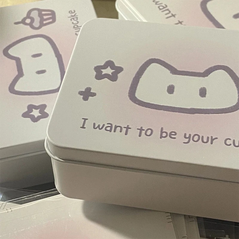Tapes Storage Box Stationery Office Supplies Iron Storage Box Cartoon Kpop Photocards Desktop Storage Small Card Stickers