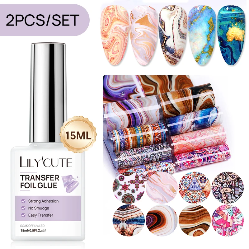 Nail Foil Transfer - LILYCUTE Kit de gel adhésif pour