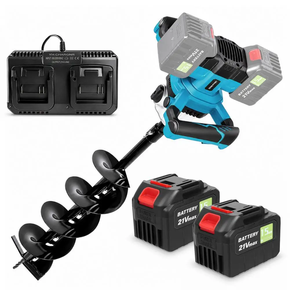 42V Brushless Earth Auger, 6in Post Hole Digger with 2×4.5AH Battery, 6-Speed Reverse Function for Tree Planting & Hole Digging