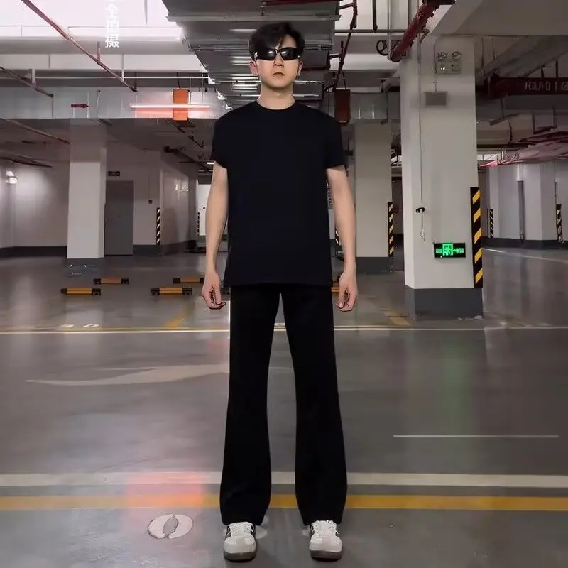 

Bla Slimming Men's DK Pants Autumn Sli High Waist Bell Bot Cleanfit Long Trousers Stand Body Fit Hand Wa Polye...