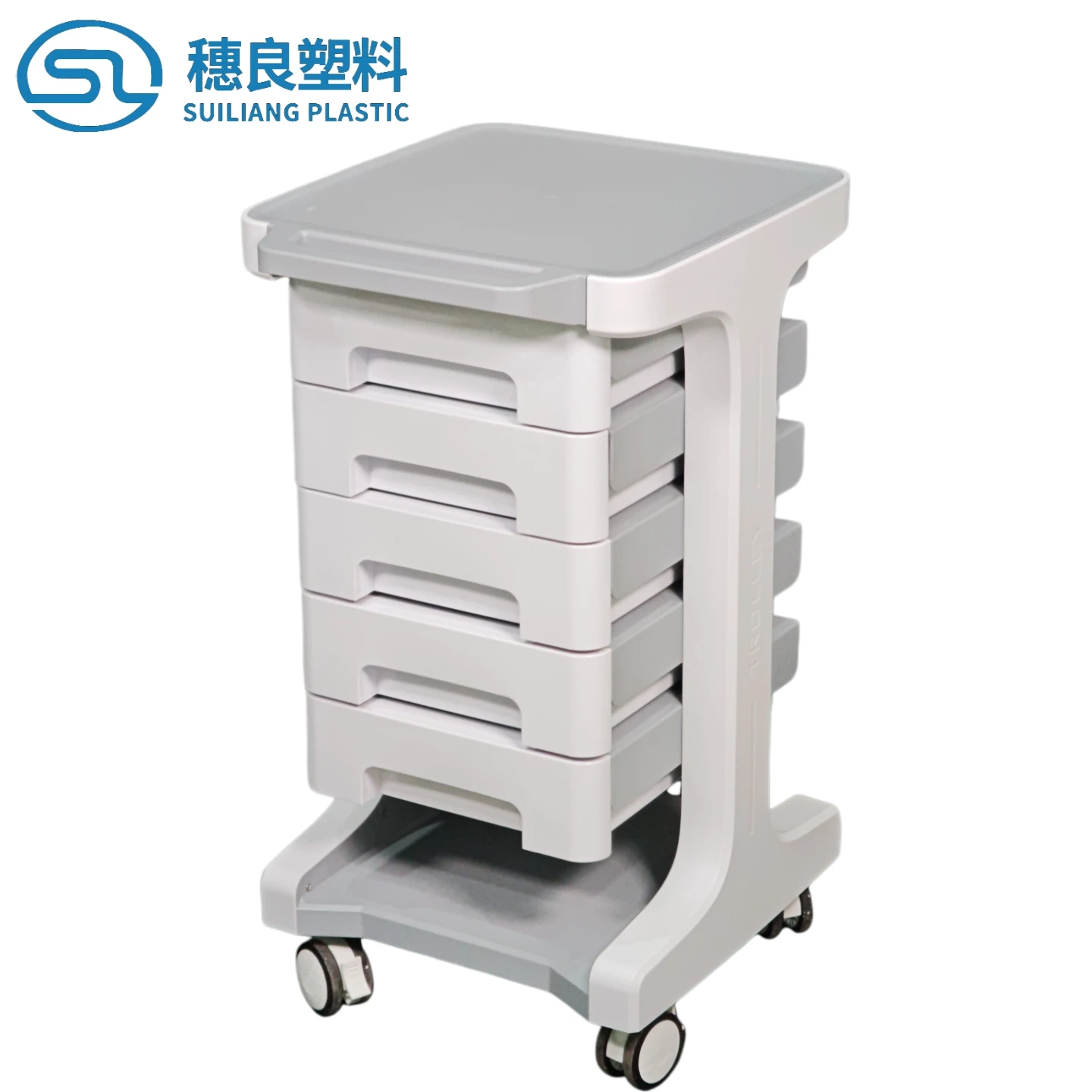 Durable Plastic Nursing Medical Beauty Cart Hospital Cart Storage Cart Five layer drawer classified storage