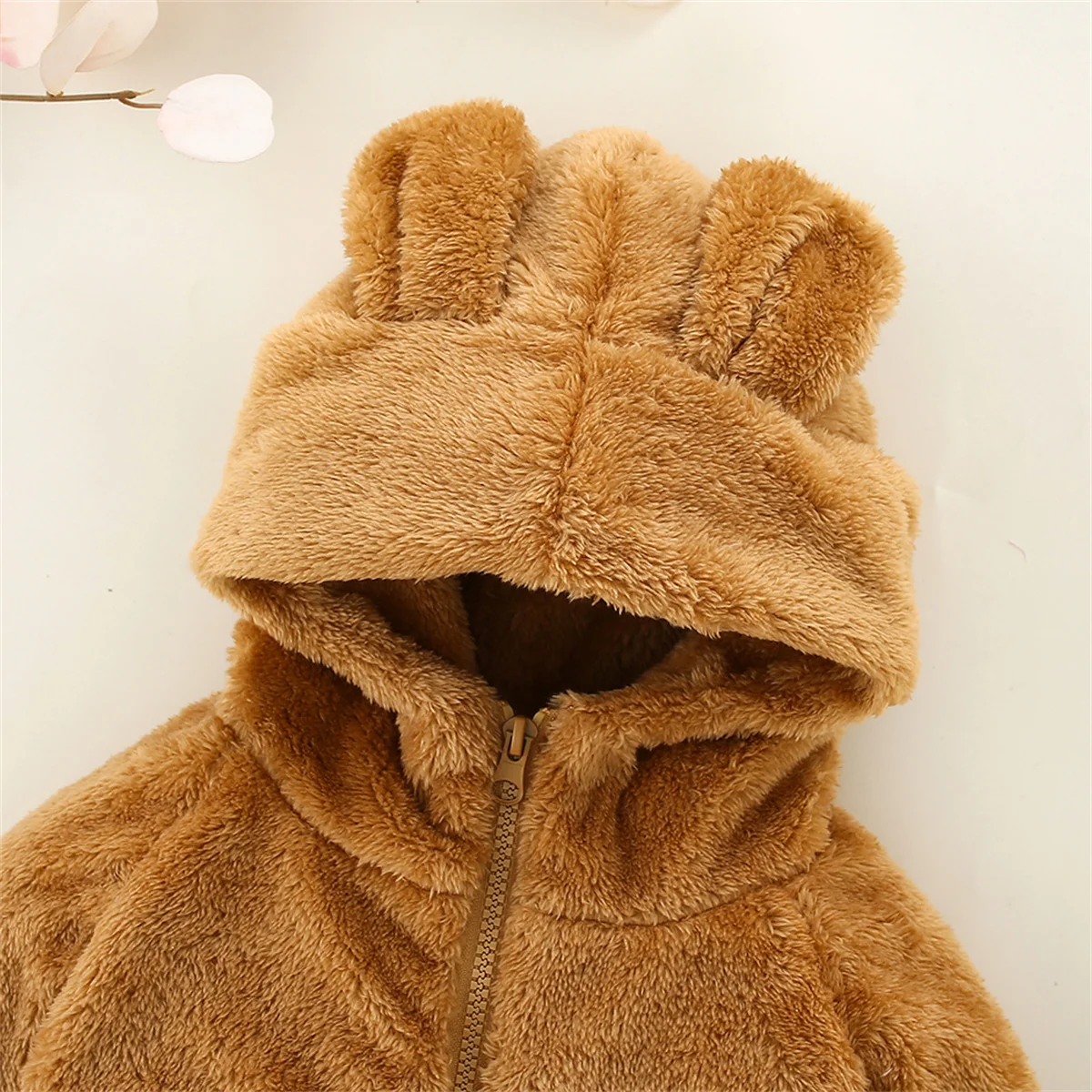 Winter Children\'S European And American Style Warm Coat Baby Fleece Cute Ear Hooded Zipper Shirt Toddler Simple Jacket