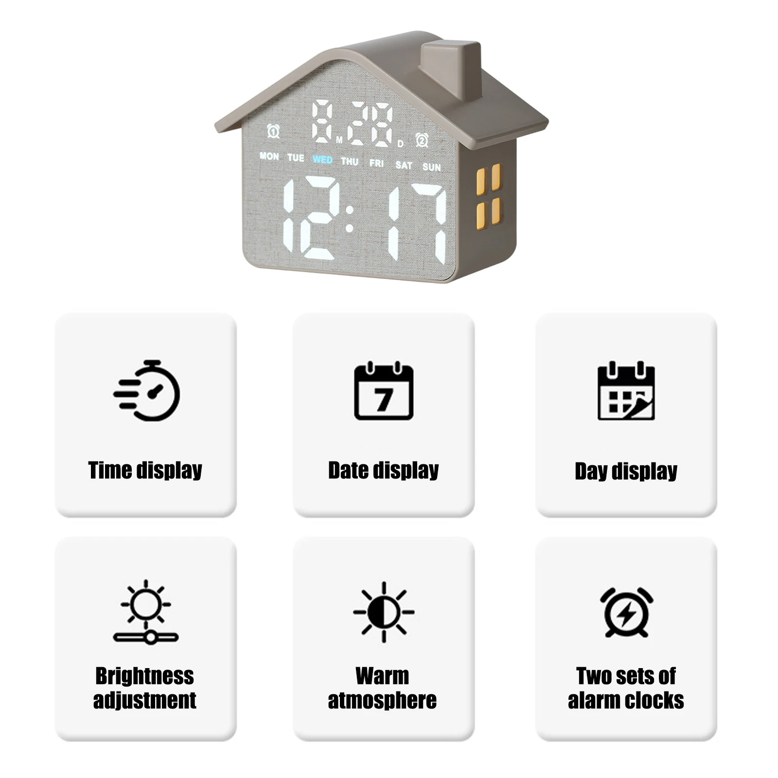 LED Multi-Functional House Clocks with Night Light Date Week Display Alarm Clocks Brightness Adjustment for Bedroom Living Room