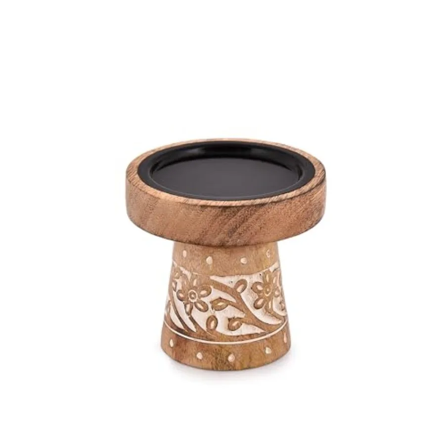 Mango Wood Candle Holders, Wood Candlesticks for Home Wedding Table Decor Centerpiece 4" x 4" x 4"
