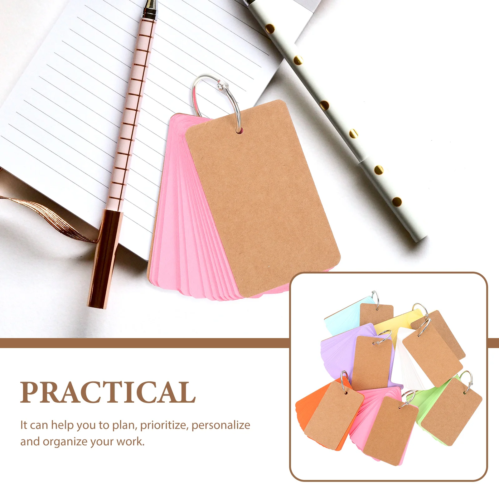 7 Sets Note Card DIY Memo Book Pads Spiral Loose-leaf Blank Flash Cards with Binder Ring Paper