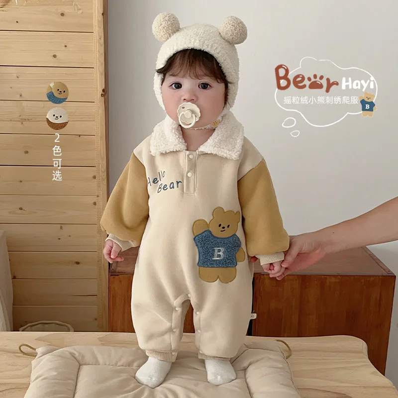 

Детский комбинезон с плюшевым мишкой для детей 0-2 лет, зимняя корейская детская одежда, детская плюшевая одежда с героями мультфильмов, детская зимняя одежда