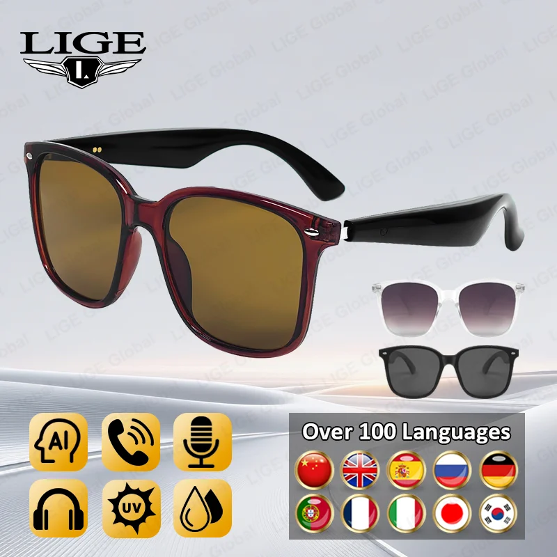 

Умные Bluetooth-солнцезащитные очки LIGE, беспроводные наушники, интеллектуальный перевод с искусственным интеллектом, 100 языков, спортивные звонки на открытом воздухе, музыкальные очки