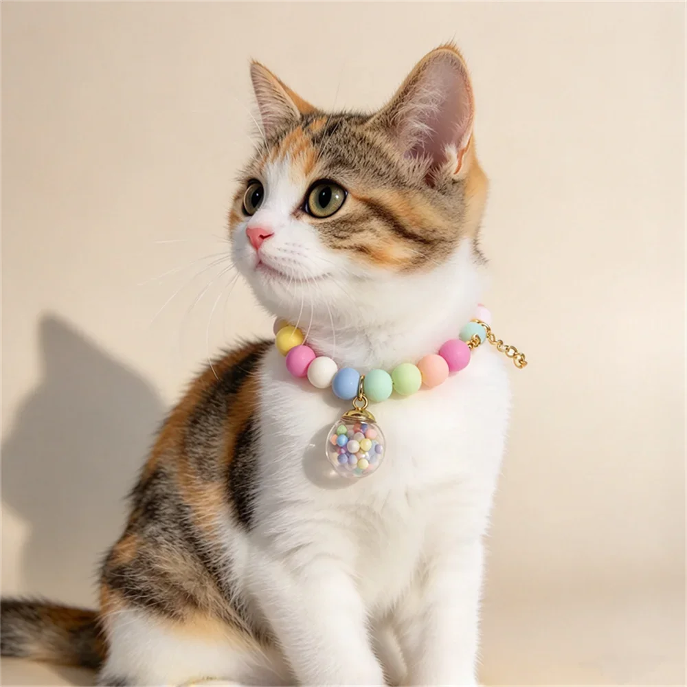 Macaron Bead Pet Collar with Heart Flower Pendant Trendy Pet Necklace for Small Breed Dogs and Cats Birthday Party Pet Supplies