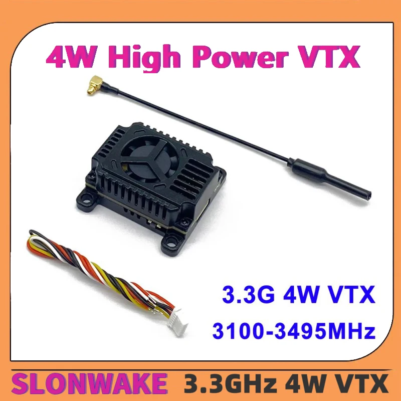 SLONWAKE FPV 3.3G 16CH 4000mW Nadajnik Wideo VTX o Dużej Mocy z Anteną, Mały Rozmiar, do Dronów RC FPV Dalekiego Zasięgu i Samolotów Stałopłatowych