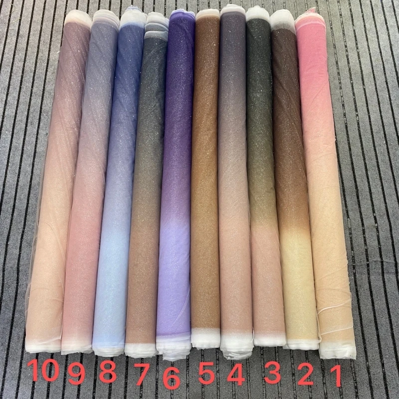 10 Yards Gradient Color Hot gold powder Sequin Tulle Material Encryption Soft Tulle Glitter Sparkle Fabric Party Wedding Dresses