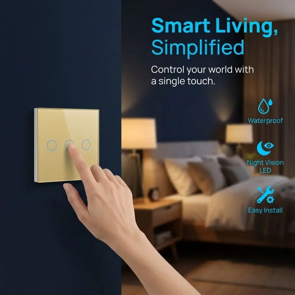 EU Standard Touch Sensor Switch Glass Panel LED Backlight Wall Light Switch No Neutral Wire 1/2/3 Gang Touch Panel Switch