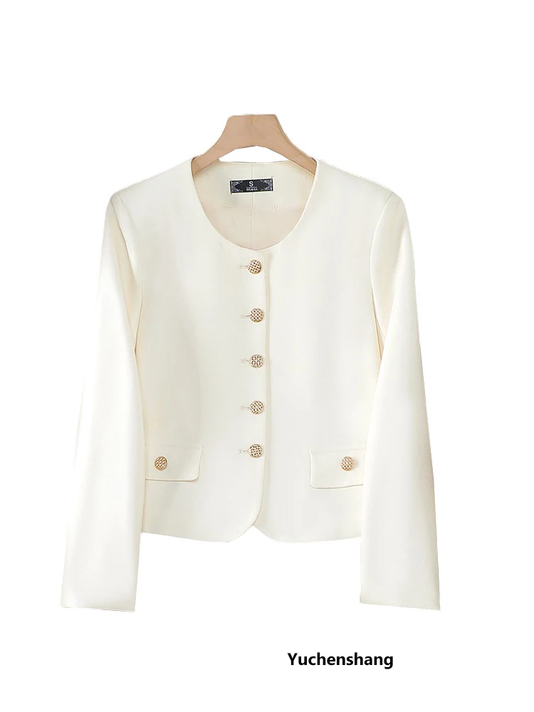 

Beige Black O-Neck Women‘s Blazer Ladies Casual Female Jacket