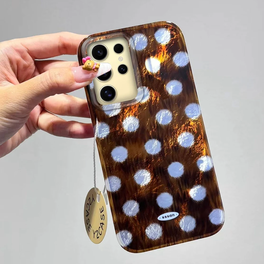 Koreanische braune kreisförmige Punkte Frauen Mädchen Handyhülle für Samsung Galaxy S24 S22 S23 S25 Edge S21 Plus S20 FE Ultra Shell TPU Cover
