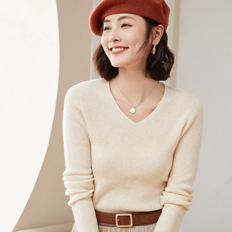 WinvyNee Women Clothing Slim Sweater Long Sleeve Top V Neck Merino Wool Sexy Jumper Soft Warm Knitwear Pullover Winter A1263002