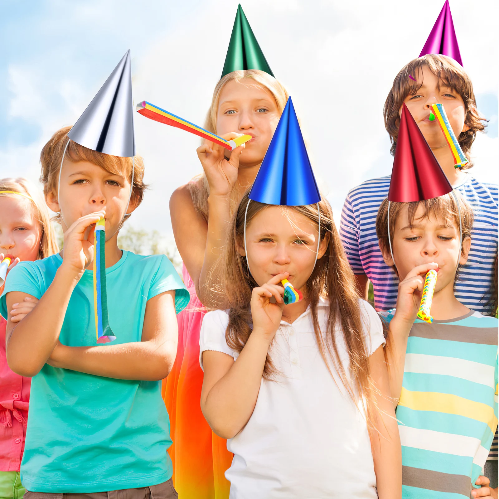 

12Pcs Cone Party Hats Shiny Foil Birthday Headwear Comfortable Lightweight for Various Head Sizes Celebration Decorations