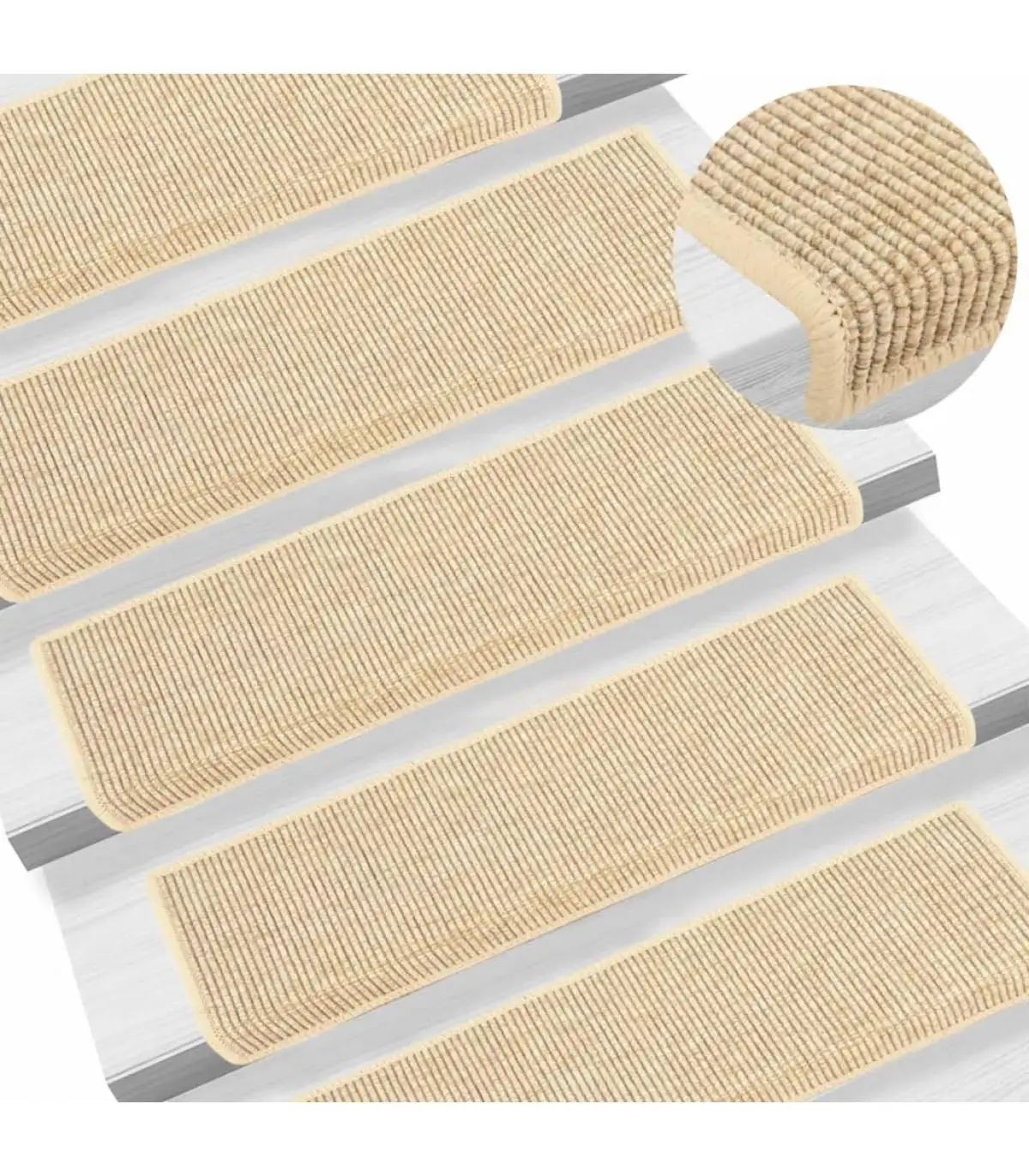 Step mats self-adhesive floor mat sisal ladder 15 Pcts beige 65x25 cm