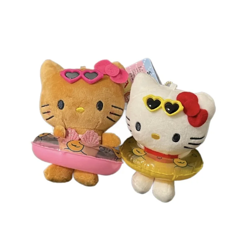 Anime saniro olá kitty anel de natação boneca de pelúcia chaveiro pingente dos desenhos animados kt gato kawaii praia estilo mochila decoração presentes