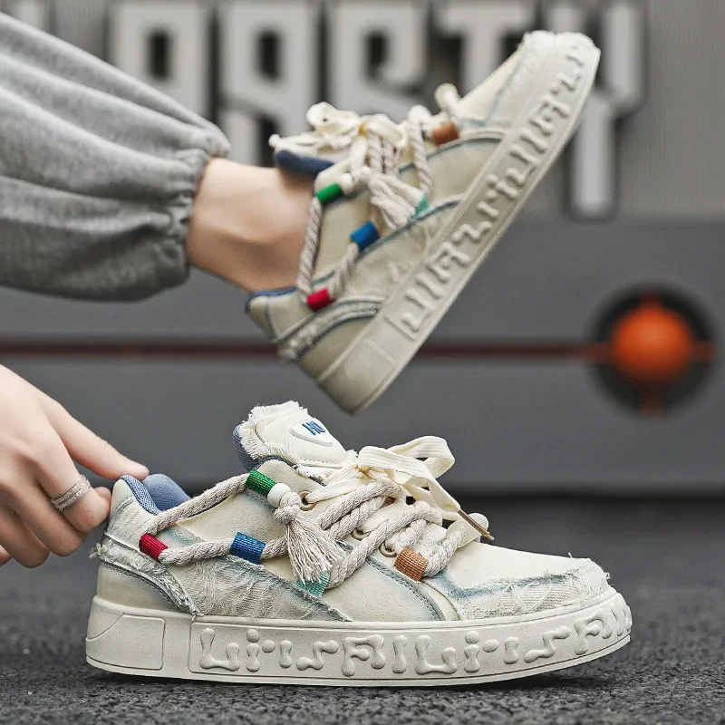 Men's Platform Lace Up Shoes Flat 2024 Autumn Thick Soles Sport Tennis Shoes Student Casual Vulcanized Shoes Zapatos