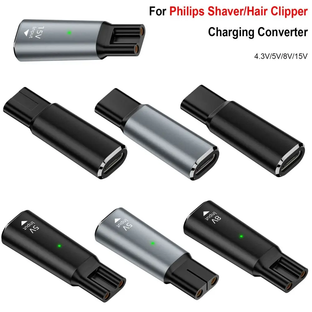 Shaver Power Adapter for Philips Hair Clipper Type-C Charging Converter Aluminium Alloy 4.3V/5V/8V/15V Charge Connector