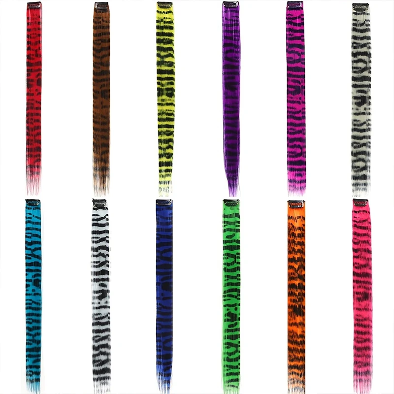 Extensión de Cabello Sintético de Color con Tarjeta, Invisible y Sin Rastros, Estampado de Leopardo, Largo Lacio con Mechón Colgante 5