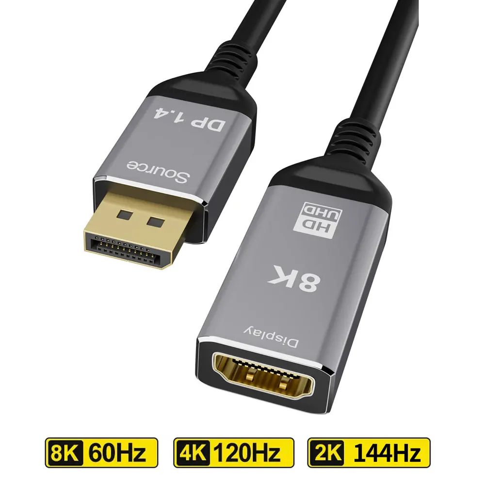 

DP 1.4 to HDMI 2.1 Adapter HD Cable Converter 8K@60Hz 4K@120Hz DP to HDMI-compatible Male to Female HDR Video Cord