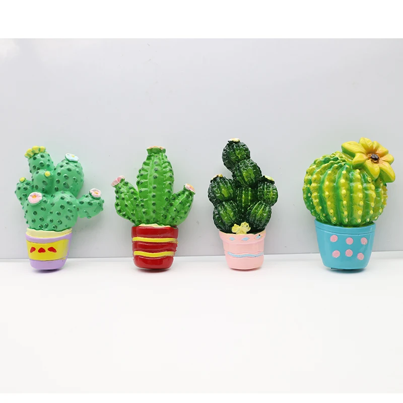 4Pcs/Set Mini Cactus Potted Plant Resin Fridge Magnet Strong Magnetic Sticker with Magnet Perfect for Home Photo Message Decor